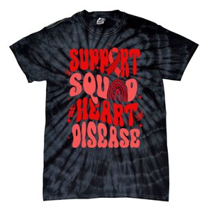 Support Squad Red Ribbon Groovy Heart Disease Awareness Tie-Dye T-Shirt