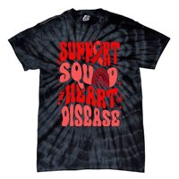 Support Squad Red Ribbon Groovy Heart Disease Awareness Tie-Dye T-Shirt