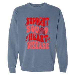 Support Squad Red Ribbon Groovy Heart Disease Awareness Garment-Dyed Sweatshirt