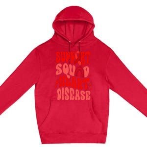 Support Squad Red Ribbon Groovy Heart Disease Awareness Premium Pullover Hoodie