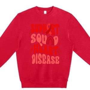 Support Squad Red Ribbon Groovy Heart Disease Awareness Premium Crewneck Sweatshirt