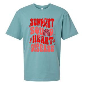 Support Squad Red Ribbon Groovy Heart Disease Awareness Sueded Cloud Jersey T-Shirt