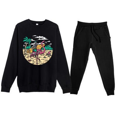 Skeleton Surfer Riding Flamingo Halloween Costume Surfing Premium Crewneck Sweatsuit Set