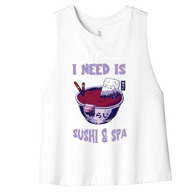 Sushi Spa Ra Bowl Japanese Foodie Asian Food Sushi Lover Gift Women's Racerback Cropped Tank