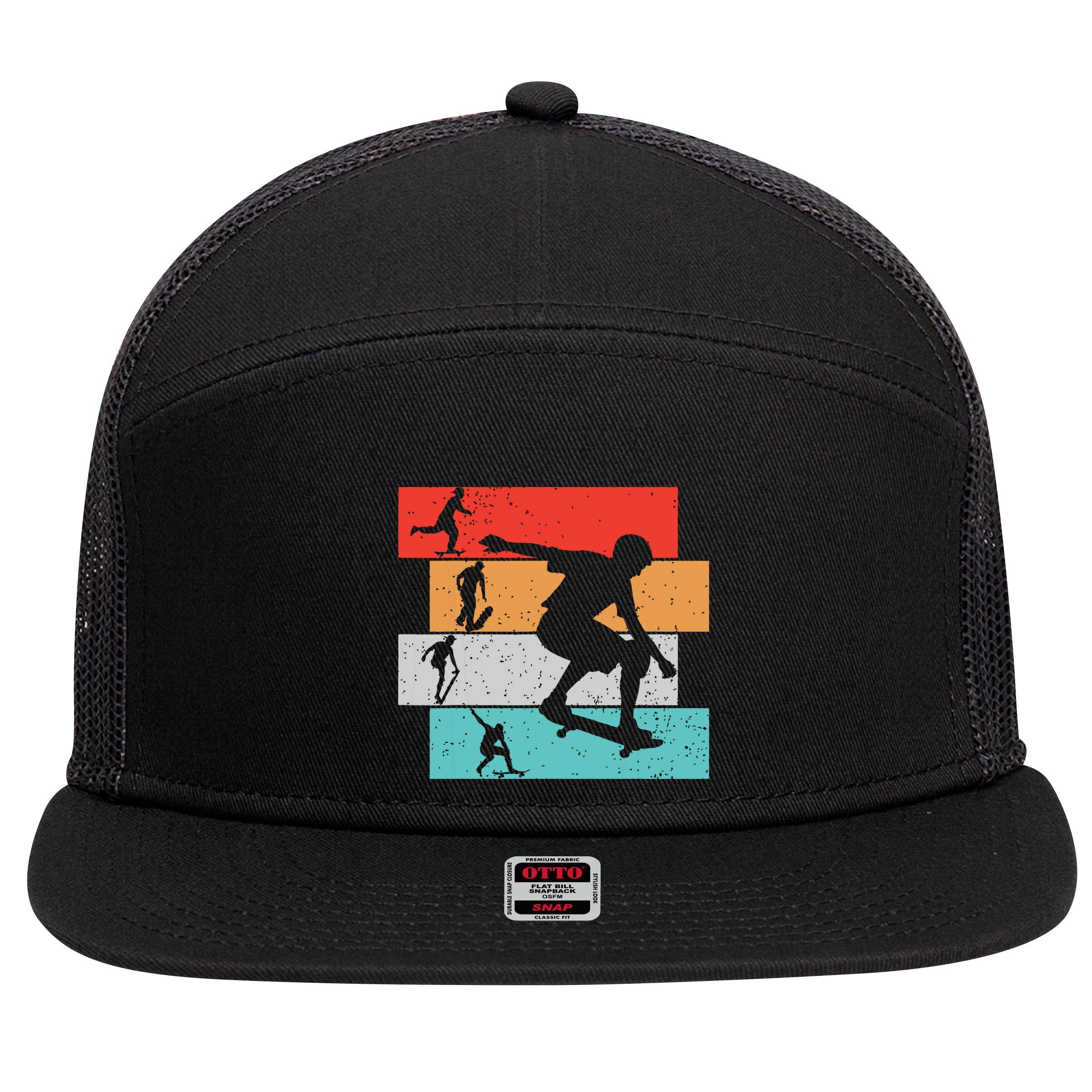 Skater Skateboarder Retro Skateboard Boy 7 Panel Mesh Trucker Snapback Hat