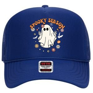 Spooky Season Retro Halloween Party Funny Cute Ghost Pumpkin Gift High Crown Mesh Back Trucker Hat