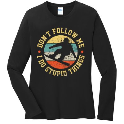 Snowboarding Snowboard Retro Vintage Ladies Long Sleeve Shirt