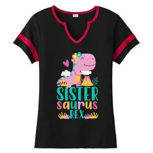 Sister Saurus Rex Dinosaur Dino Design for Ladies Halftime Notch Neck Tee