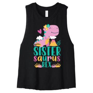 Sister Saurus Rex Dinosaur Dino Design for Women's Racerback Cropped Tank