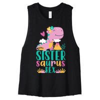 Sister Saurus Rex Dinosaur Dino Design for Women's Racerback Cropped Tank