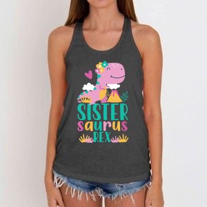 Sister Saurus Rex Dinosaur Dino Design for Women's Knotted Racerback Tank