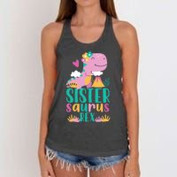 Sister Saurus Rex Dinosaur Dino Design for Women's Knotted Racerback Tank