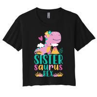 Sister Saurus Rex Dinosaur Dino Design for Women's Crop Top Tee