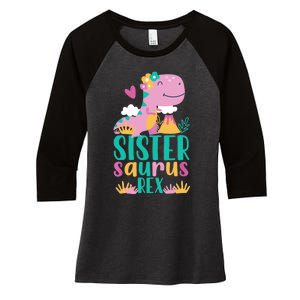 Sister Saurus Rex Dinosaur Dino Design for Women's Tri-Blend 3/4-Sleeve Raglan Shirt