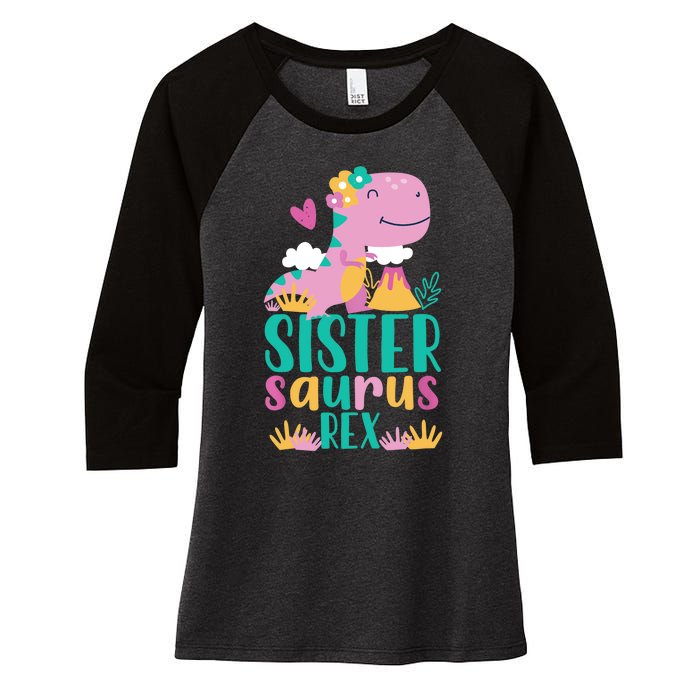 Sister Saurus Rex Dinosaur Dino Design for Women's Tri-Blend 3/4-Sleeve Raglan Shirt