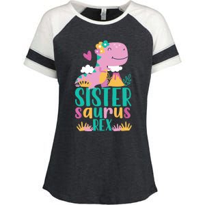 Sister Saurus Rex Dinosaur Dino Design for Enza Ladies Jersey Colorblock Tee