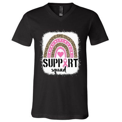 Support Squad Rainbow Pink Warrior Breast Cancer Awareness V-Neck T-Shirt