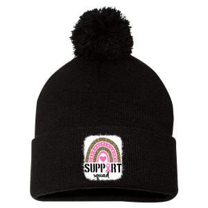 Support Squad Rainbow Pink Warrior Breast Cancer Awareness Pom Pom 12in Knit Beanie