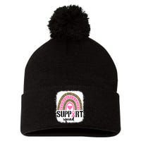 Support Squad Rainbow Pink Warrior Breast Cancer Awareness Pom Pom 12in Knit Beanie