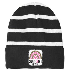 Support Squad Rainbow Pink Warrior Breast Cancer Awareness Striped Beanie with Solid Band