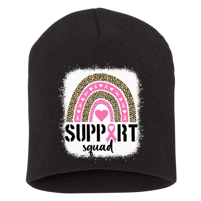 Support Squad Rainbow Pink Warrior Breast Cancer Awareness Short Acrylic Beanie