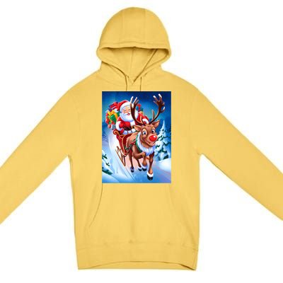 Santa Sleigh Ride Christmas Fun Family Premium Pullover Hoodie