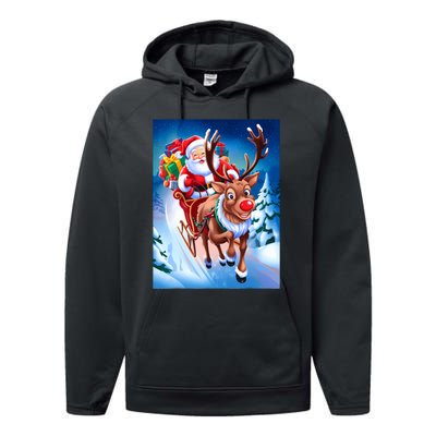 Santa Sleigh Ride Christmas Fun Family Performance Fleece Hoodie