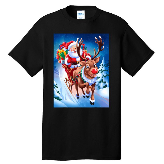 Santa Sleigh Ride Christmas Fun Family Tall T-Shirt