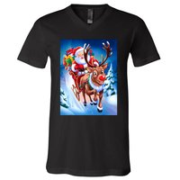 Santa Sleigh Ride Christmas Fun Family V-Neck T-Shirt