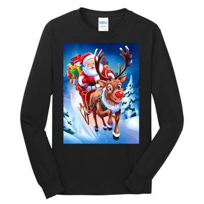 Santa Sleigh Ride Christmas Fun Family Tall Long Sleeve T-Shirt