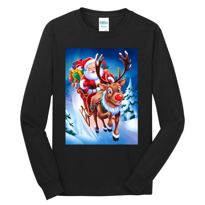 Santa Sleigh Ride Christmas Fun Family Tall Long Sleeve T-Shirt