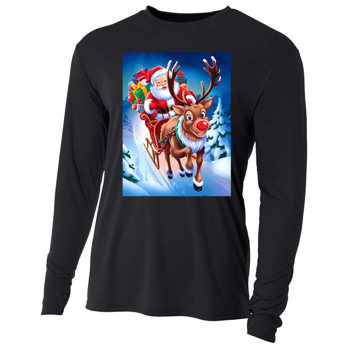 Santa Sleigh Ride Christmas Fun Family Cooling Performance Long Sleeve Crew