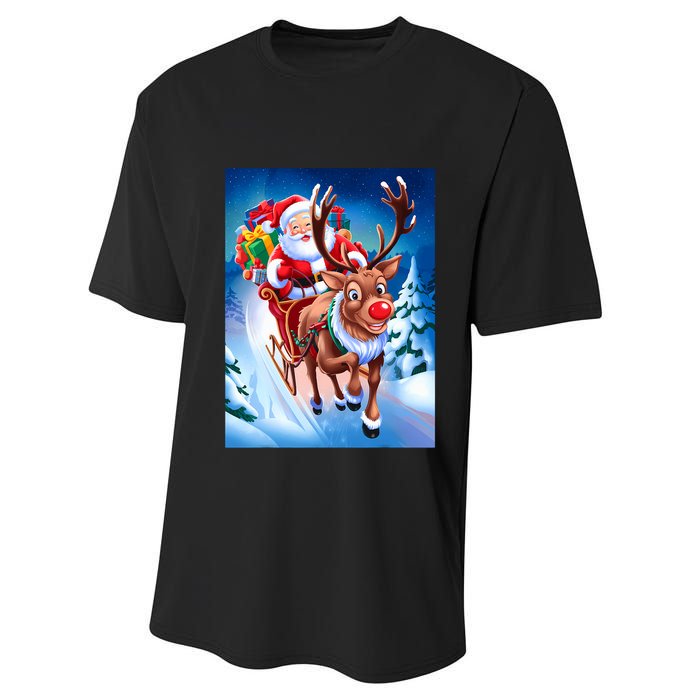 Santa Sleigh Ride Christmas Fun Family Performance Sprint T-Shirt