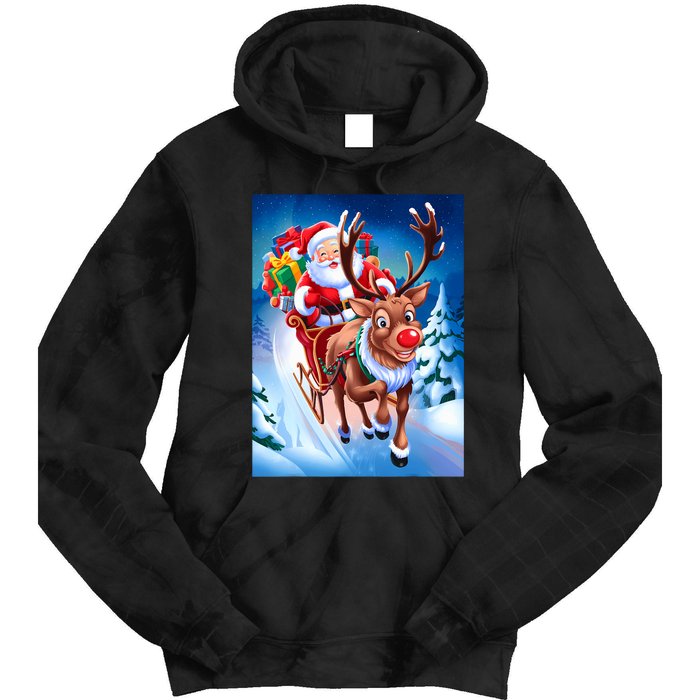 Santa Sleigh Ride Christmas Fun Family Tie Dye Hoodie