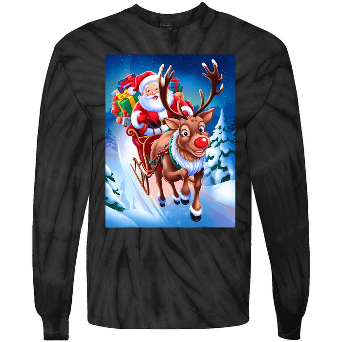 Santa Sleigh Ride Christmas Fun Family Tie-Dye Long Sleeve Shirt