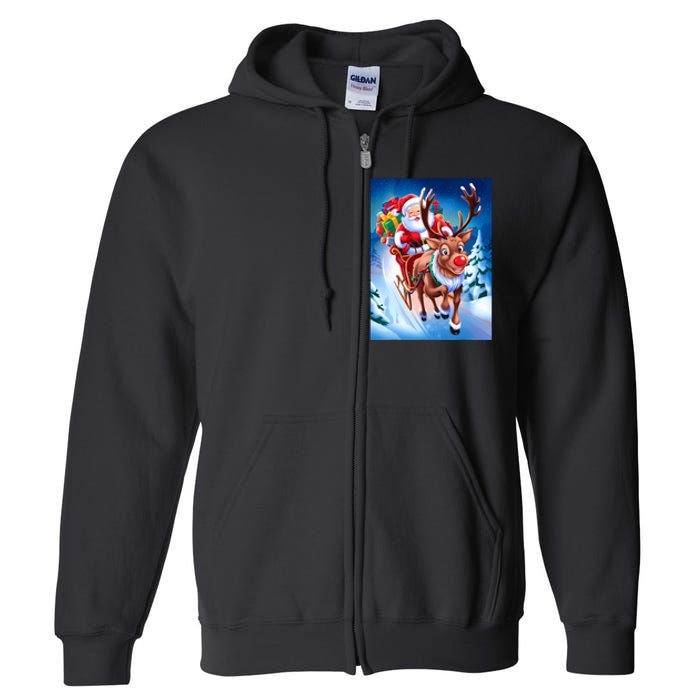 Santa Sleigh Ride Christmas Fun Family Full Zip Hoodie