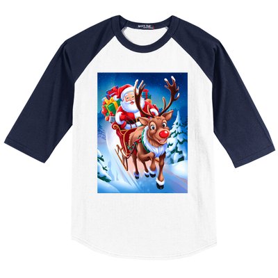 Santa Sleigh Ride Christmas Fun Family Baseball Sleeve Shirt