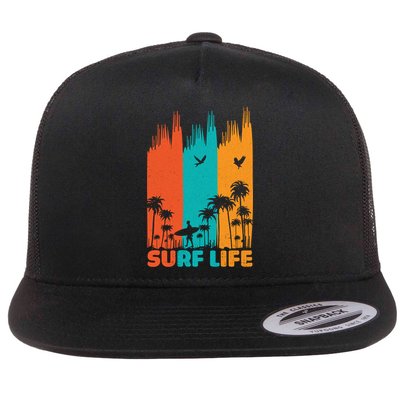 Surfing Surfer Retro Surf Life Summer Palm Tree Family Trip Gift Flatbill Hat