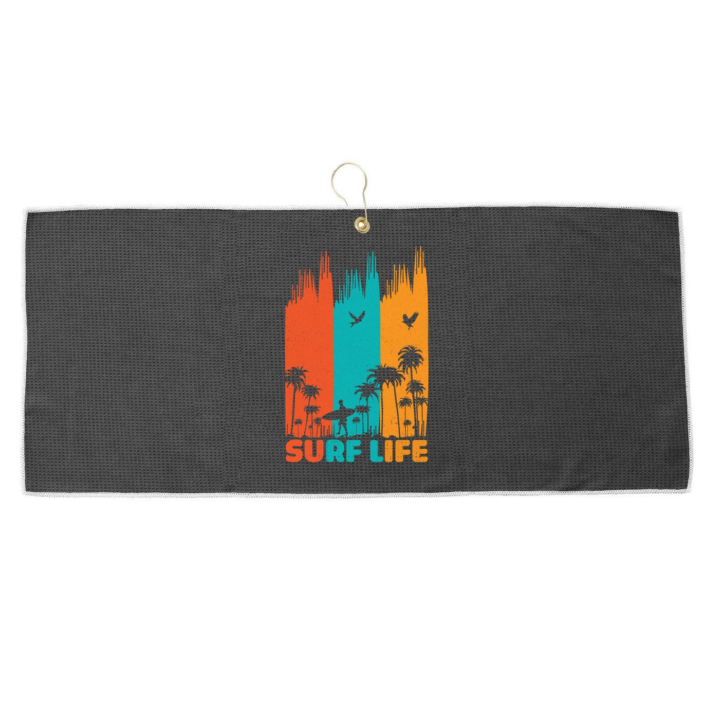 Surfing Surfer Retro Surf Life Summer Palm Tree Family Trip Gift Large Microfiber Waffle Golf Towel