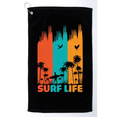 Surfing Surfer Retro Surf Life Summer Palm Tree Family Trip Gift Golf Towel