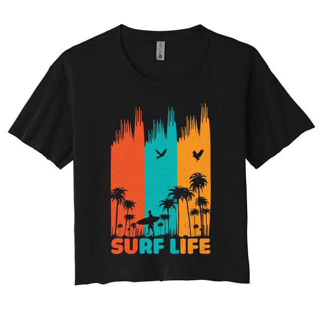 Surfing Surfer Retro Surf Life Summer Palm Tree Family Trip Gift Crop Top