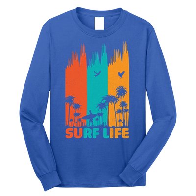 Surfing Surfer Retro Surf Life Summer Palm Tree Family Trip Gift Long Sleeve Shirt