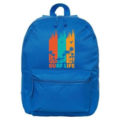 Surfing Surfer Retro Surf Life Summer Palm Tree Family Trip Gift 16 in Basic Backpack