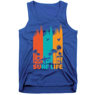 Surfing Surfer Retro Surf Life Summer Palm Tree Family Trip Gift Tank Top