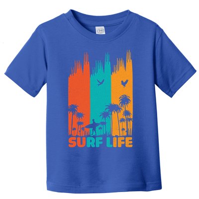 Surfing Surfer Retro Surf Life Summer Palm Tree Family Trip Gift Toddler T-Shirt