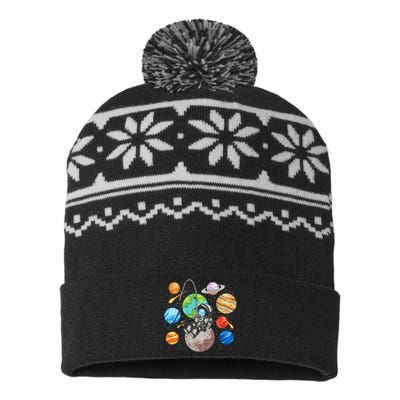 Space Science Rocket Ship Moon Sun Planet Astronaut USA-Made Snowflake Beanie