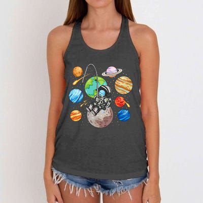 Space Science Rocket Ship Moon Sun Planet Astronaut Women's Knotted Racerback Tank