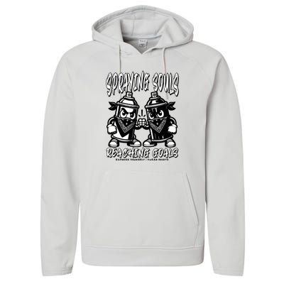 Spraying Souls Reaching Goals – Graffitistyle Art For The Bold And Driven Performance Fleece Hoodie