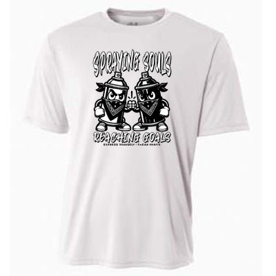 Spraying Souls Reaching Goals – Graffitistyle Art For The Bold And Driven Cooling Performance Crew T-Shirt