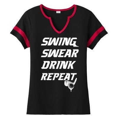 Swing Swear Repeat Golf Golfing Gag Gift Gift Ladies Halftime Notch Neck Tee